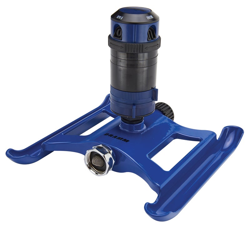 Dramm ColorStorm Gear Drive Sprinkler on Heavy Duty,Durable Metal Base, 4 Patterns, Ideal for Small, Medium & Large Areas with Pass Through Feature, Blue, 40 Foot Diameter - Image 1